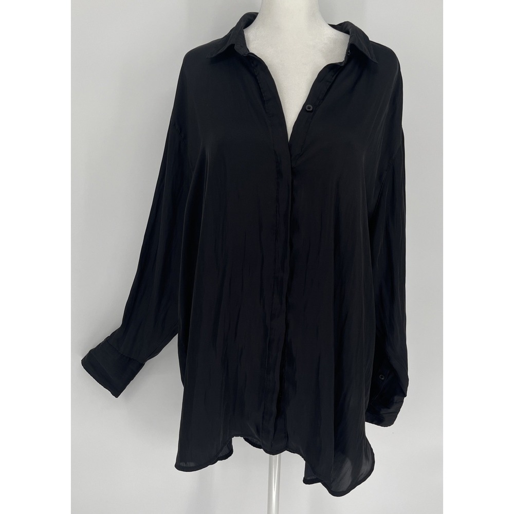 Old Navy Oversized Satin Shirt Black Tunic Minimalist Womens XL